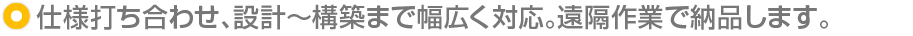 ・仕様打ち合わせ、設計～構築まで幅広く対応。遠隔作業で納品します。