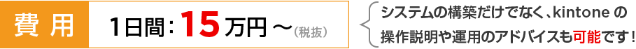 費用：1日：15万円～（税抜）/システムの構築だけでなく、kintoneの操作説明や運用のアドバイスも可能です!